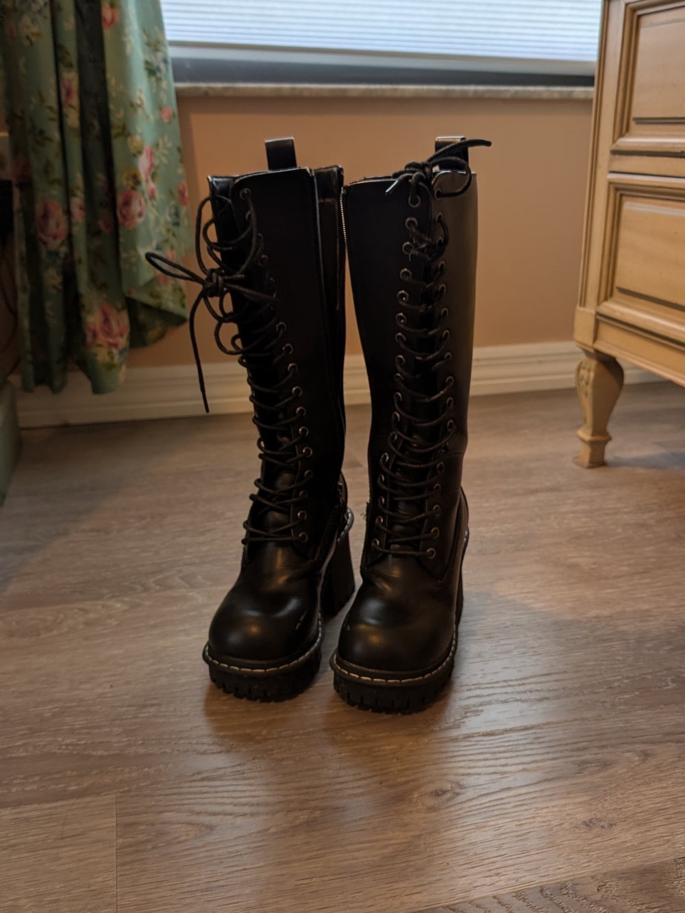 Dolls Kill Black Knee-High Lace-Up Platform Combat Boots
